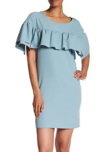 The Vanity Room  Dress Women Medium Blue Green Tiered Ruffle Flutter Sleeve Mini