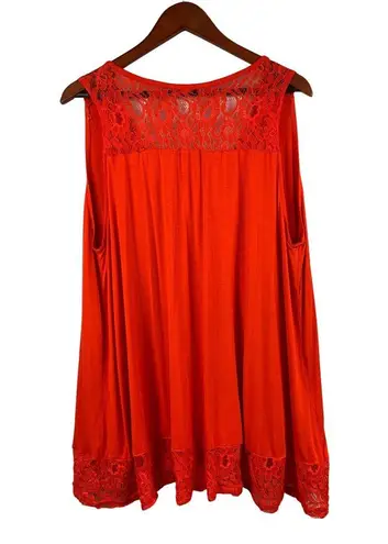 American Rag Cie Womens Red Sleeveless Lace Top 1X Rayon/Spandex