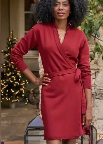 Frank & Eileen Willa Long Sleeve Triple Fleece Wrap Sweater Dress Maroon Fall
