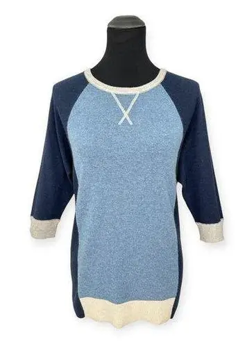 autumn cashmere | Small | 100% Cashmere Colorblock Crewneck 3/4 Sleeve Sweater