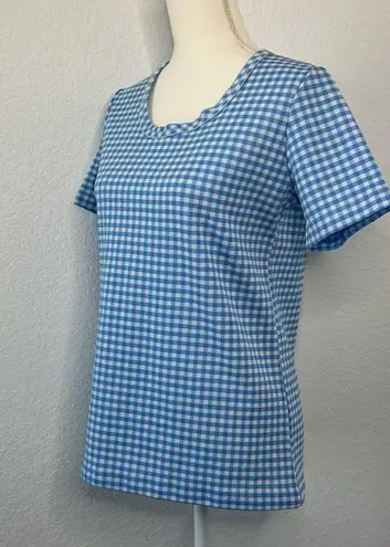 Vintage Blue  and White Gingham Patterned Short Sleeve Top