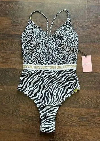 Juicy Couture  One Piece Deep V Bathing Suit Leopard & Zebra Print Medium