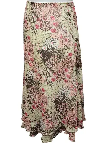 kim rogers yellow & brown ditsy floral layered midi skirt size lp