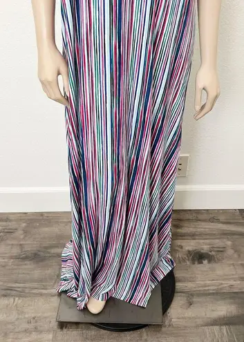 C&C California [] Rainbow Striped Racerback Maxi Dress V-Neck Flowy Size Large L