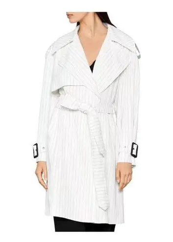 BCBGMAXAZRIA  Trench Coat Womens XS White Pinstripe Aurora Belted Jacket NWT $268