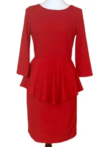 Badgley Mischka Belle Women's Peplum Ponte Pencil Dress Cherry Red Size 4