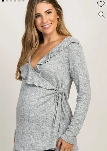 Pinkblush Heather Grey Ruffle Trim Maternity Nursing Wrap Top Small Women's