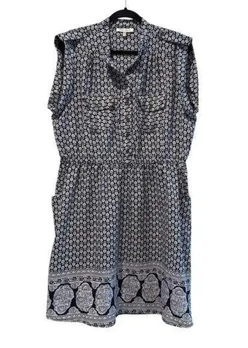 Speed Control Short Sleeve Button Front Floral Dress Pockets Blue White Size 2X