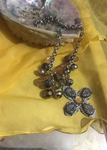 NWT New Bohemian Flower Beaded Necklace Silver & Gold Chunky Chain 20”