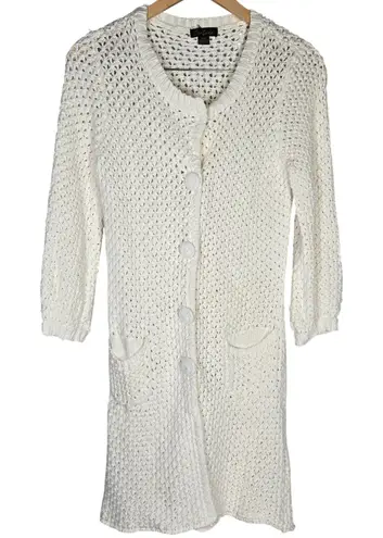 Cartise Womens Medium Cream Cotton Knit Crochet Button Front Cardigan Duster White