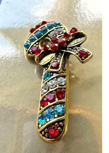 Candy Cane Brooch Pin New Christmas Jewelry Crystal Accents Candyland Ca… Red