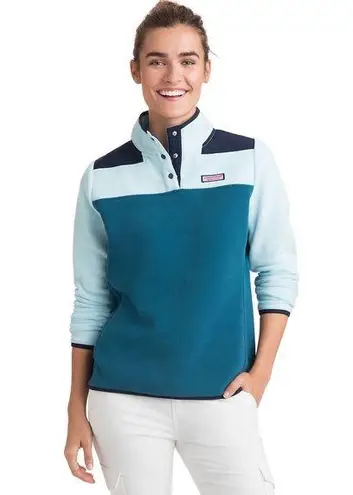 Vineyard Vines  Color Block Fleece Snap Shep Shirt Teal Blue