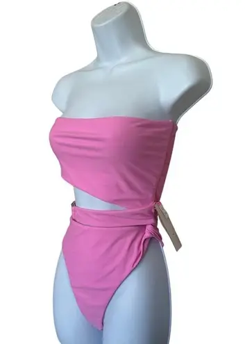 Lovewave Pink Strapless One Piece Swimsuit SMALL Cutout Monokini Cheeky $128 NEW