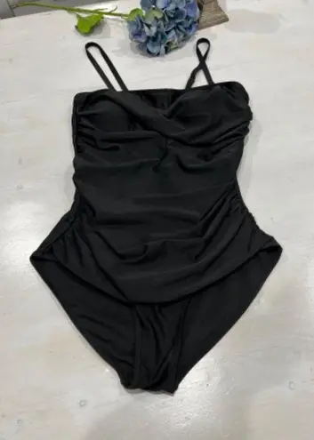 Black One Piece Swimsuit Ruched Tummy Control Spaghetti Strap XL Black