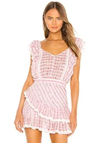 Love Shack Fancy Leon Pink Gingham Floral Ruffle Dress