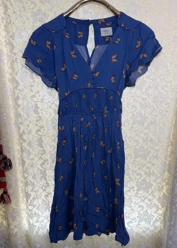 Oasis periwinkle Blue Dress with orange rust Butterfly print small
