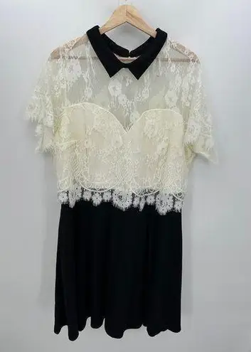 City Chic Dress Women Large White Black Lace Knee Length Wednesday Adams Collar