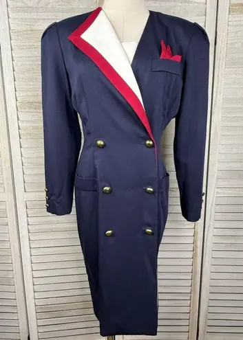 Danny & Nicole Vintage 80's Double Breasted Midi Dress Navy/Multi-8