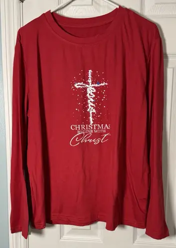 Long Sleeve Red Christmas Begins With Christ T