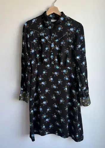 Sandro Paris Black Floral Button-Front Satin Dress- Size 38 (US 6) 100% Viscose