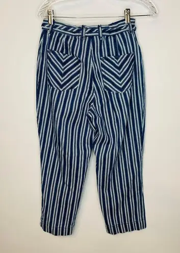 Vintage Striped Denim Cropped High Waisted Jeans Belted Sz 4 Blue