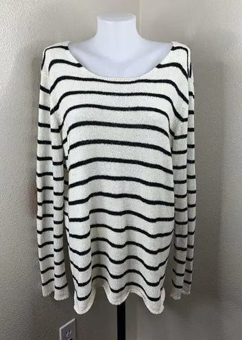 August Most August Mist Stripe White Black Elbow Patch Brown Sweater Pullover Women’s Sz XXL