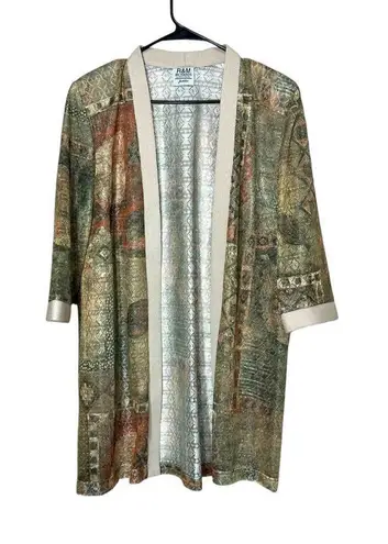 R & M Richards Vintage By Karen Kwong Green Multicolor Duster