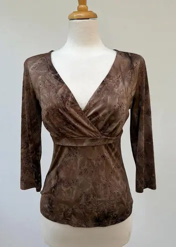 VTG INC Top Med Brown Sequins V Neck Empire Waist Whimsigoth FairyGrunge Stretch