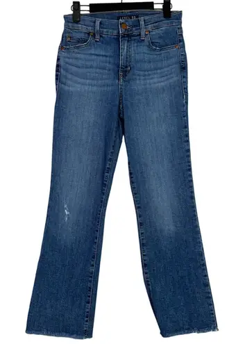 Level 99 Distressed Straight Slim Ankle Raw Hem Jean Mid Rise 24 Hill Top Blue