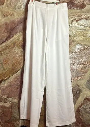 Commense Solid Wide Leg Pants Without Belt size small White