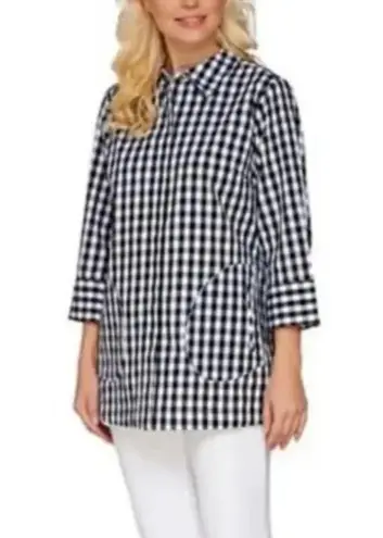 Joan Rivers  Pink Gingham Plaid Boyfriend 3/4 Sleeve Button Down Shirts Size 3X