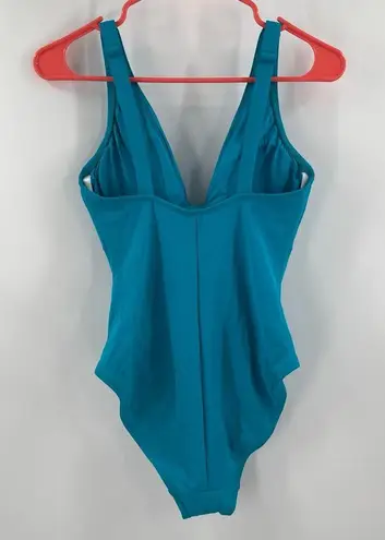 Robin Piccone Ava Swimsuit Size 8 NEW One Piece Blue Knot Plunge Turquoise NWOT