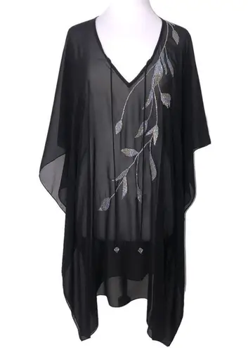 Natural Impressions Beaded Leaf Kaftan Swim Cover Up One Size NWT