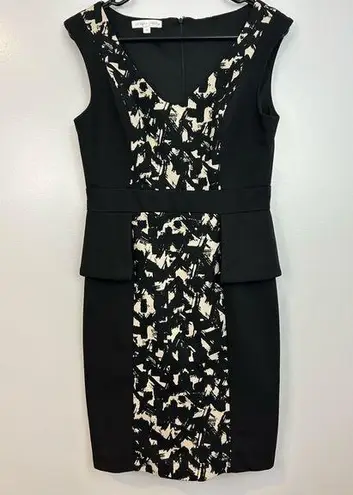 London Times Black & White Abstract Peplum Pencil Shift Dress Size 6