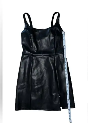 Aeropostale MWTS🍒 BLACK LEATHER MINI DRESS ADJUSTABLE STRAPS FRONT SLIT