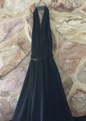 Commense Denim Belted Halter Neck Midi Dress size small Blue