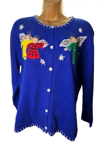 Vintage Y2K Avery Isle Button Front Cardigan Angels Whipstitch Royal Blue L Size L