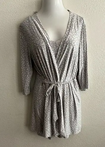Rene Rofe Grey Animal Print Robe & Chemise Sleep Set M Gray Size M