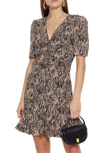Veronica Beard Ried Python Snakeskin Brown Silk Crepe Mini Dress Size 14 NWT