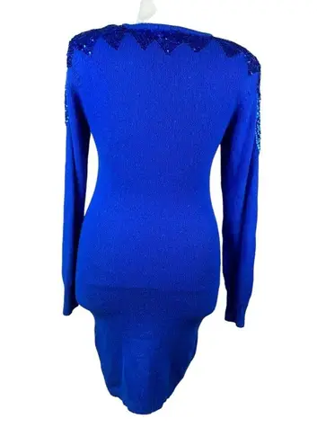 Vintage Blue Nilani  Sequin Sweater Dress Sz M Silk Angora‎ Runs Small Hong Kong