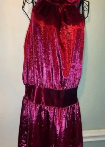 Ramy Brook Women Ellin Velvet Halter Neck Mini Dress Smocked Waist Red L