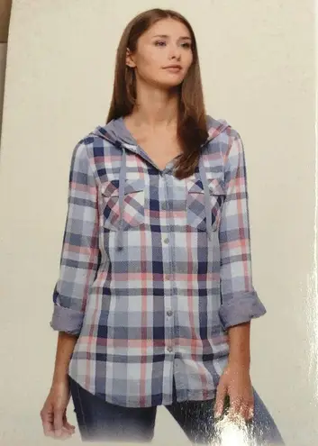 Boston Traders Shirt Blue Plaid Lightweight Hoodie New S