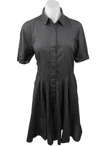 ALLSAINTS Black Short Sleeve Collared Button Down Pleated Midi Shirt Dress Sz 8