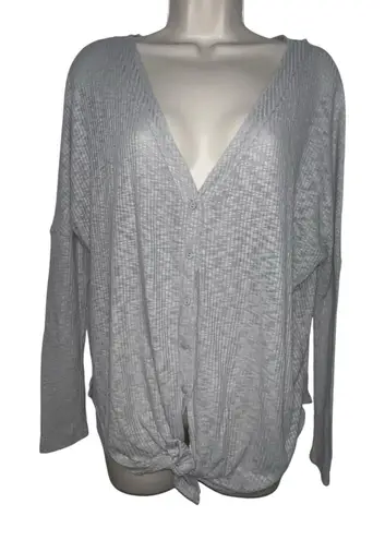Caslon Women's XS Heathered Gray Cardigan Button Tie Long Sleeve Sweater Shirt