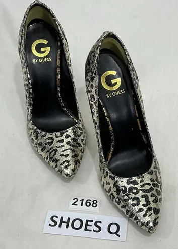 G by Guess Womans Gold Black Metallic Leopard Print Stiletto Pumps Size 8.5 M