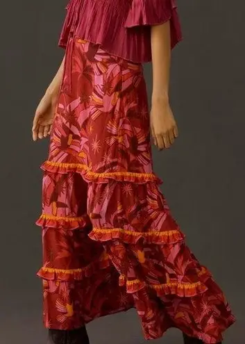 Farm Rio Shirred Tiered Ruffle Maxi Skirt, Size XS