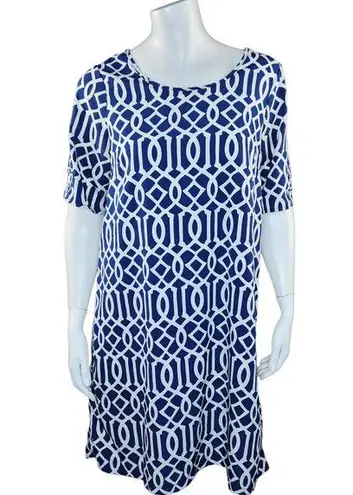 Mud Pie  Womens M (8-10) Navy Blue White Shift Dress Nautical Gold Hardware Zip-Up