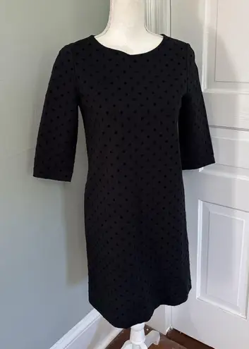 Kate Spade Polka Swiss Dot Dress 3/4 Sleeve Black Shift Womens Size Small