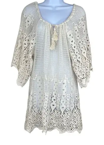 Eberjay Anthropologie Eberjey S/M Cream Lace Crochet Cotton Beach Coverup Tunic Mini
