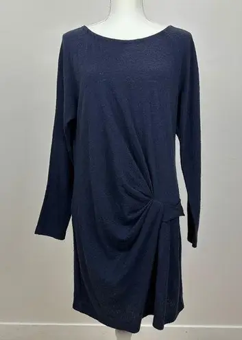 Hanii Y Wool Dress Long Sleeve Draped Navy Blue Round Neck Minimalist Medium.
